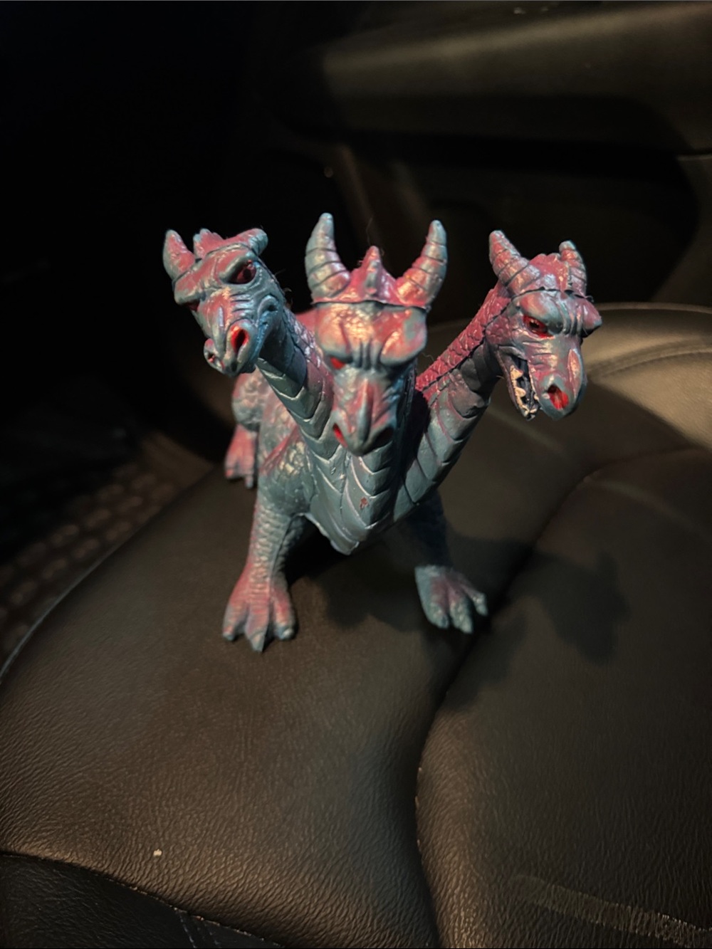 Vintage 1984 Chitech industries Three-Headed Dragon Figurine in Teal and Pink